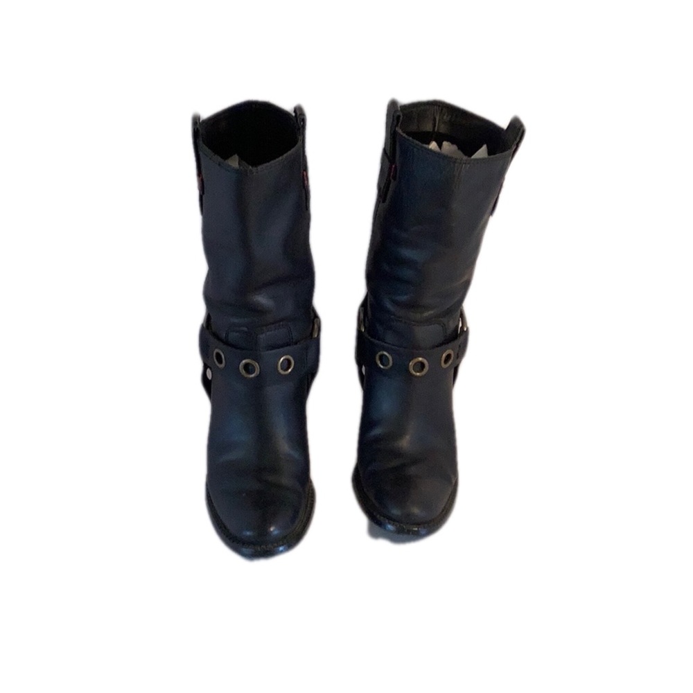Tommy Hilfiger Black Leather Motorcycle Style Boots
